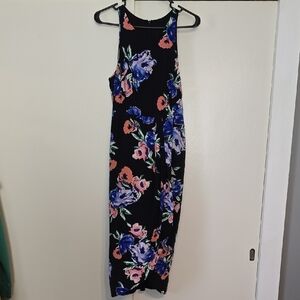 Yumi Kim Floral Midi Dress - Black with Pink and Blue